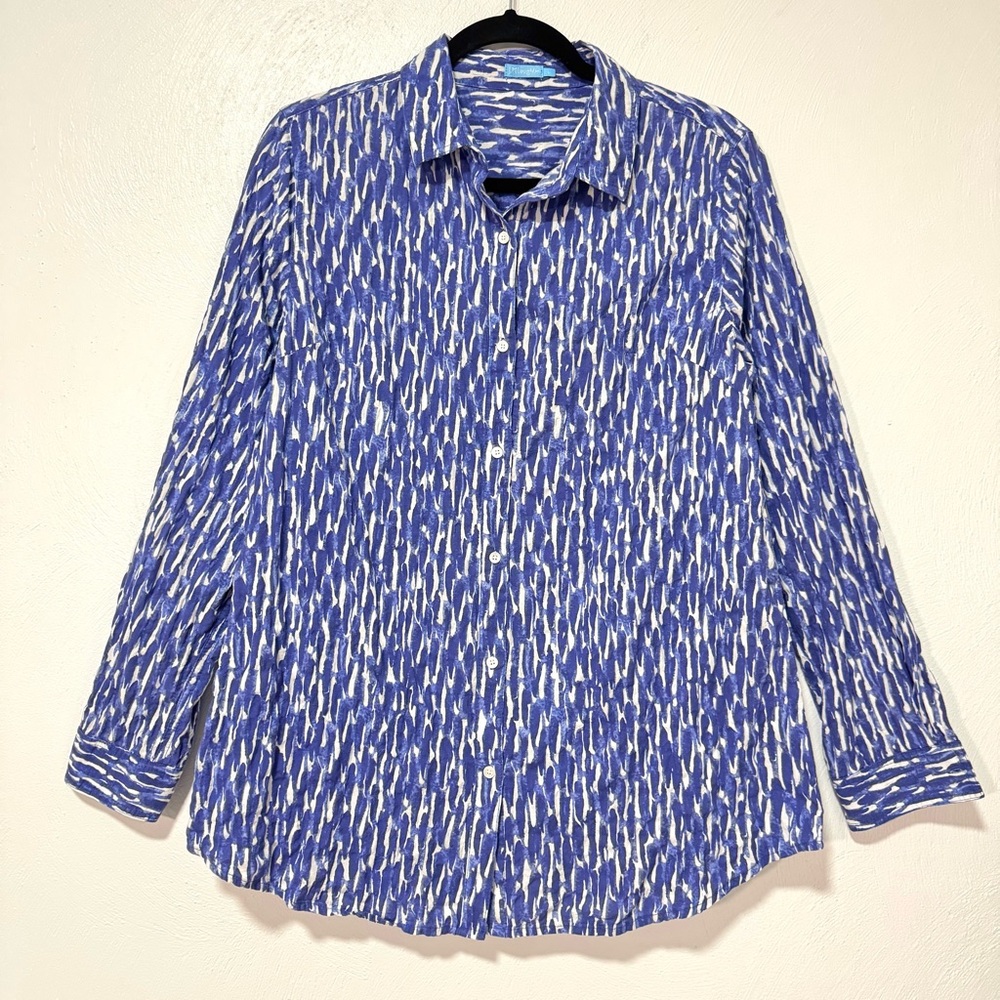 J. Mclaughlin Button Up Shirt Women’s Large Blue Nautical‎ Preppy Career  Travel